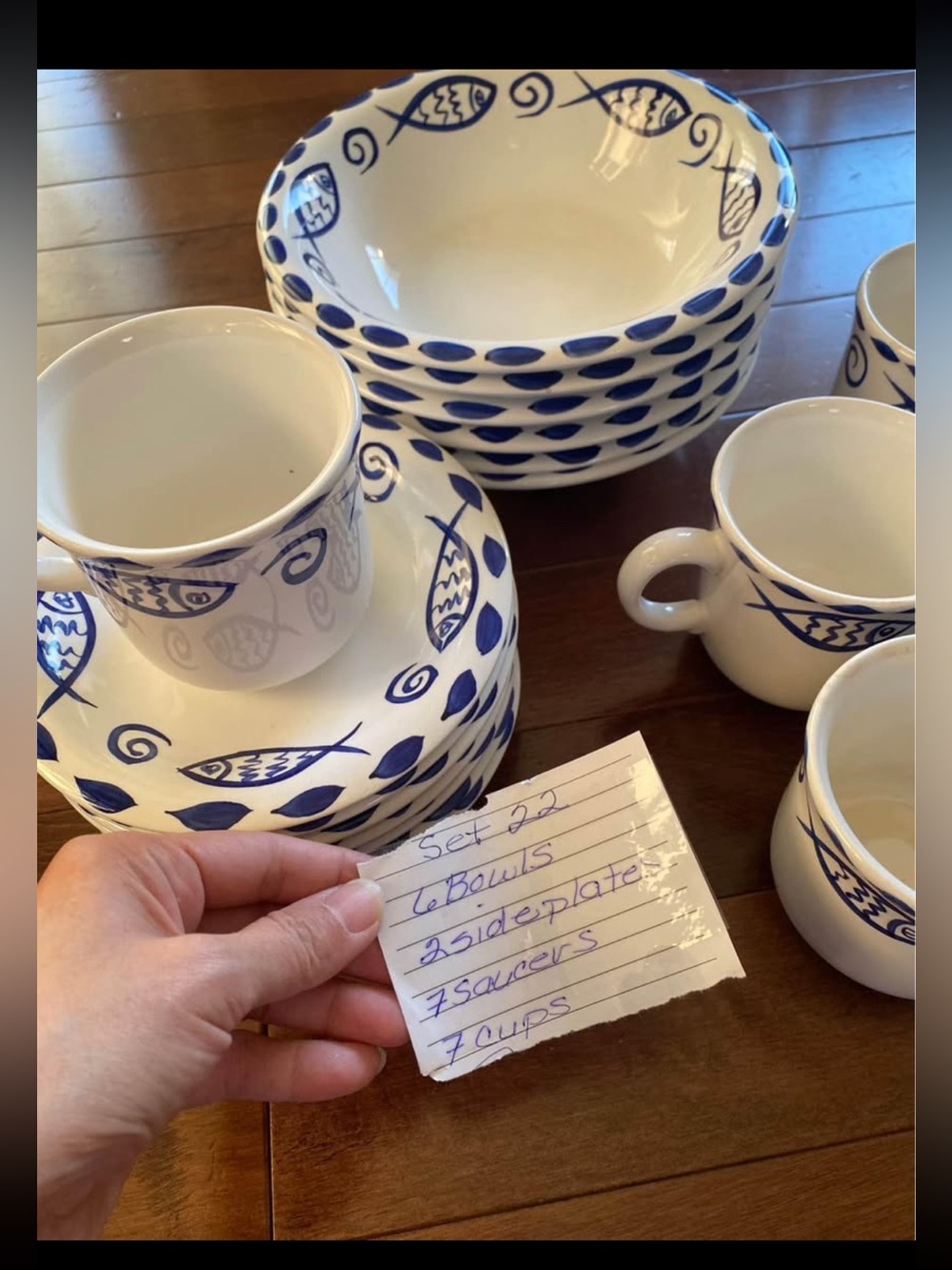 Stoneage Pescada Hand Painted Blue Fish By Carleen Gaby bowls cups & saucers - Picture 8 of 10